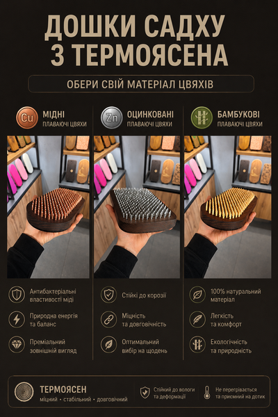 Прямокутна дошка садху з статичними оцинкованими цвяхами з інкрустацією кристалів &laquo;Небесна Гармонія&raquo; |№102| &mdash; Термоясен &mdash; 8 мм &mdash; Розмір S Pryamok-termoyasen-lazer-102-oc-8mm-S фото