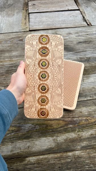 Rectangular exclusive white sadhu board with inserted chakra crystals Design |№kristal5| the nails are galvanized, the distance between the nails is 8 mm